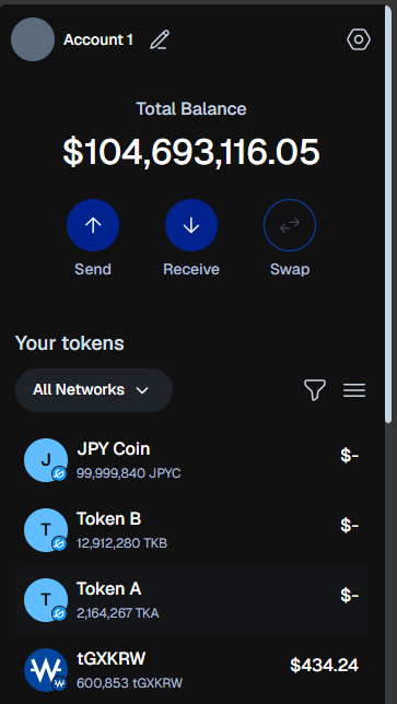 GXN Wallet 확장 프로그램 화면